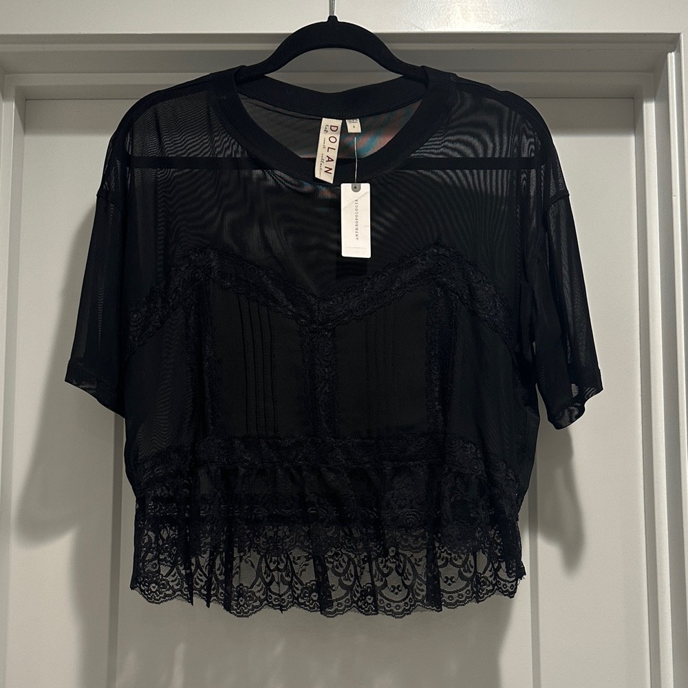 Dolan Sheer Black Lace Top Anthropologie